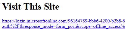 Screen snip from a basic browser page indicating to "Visit This Site" with a complex link obfuscated in the remaining image.